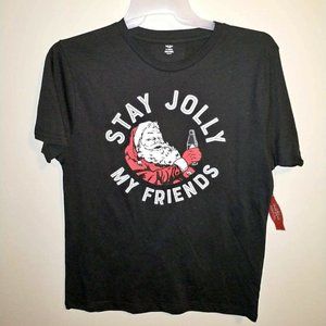 mens shirt black STAY JOLLY MY FRIENDS size M (38/40)